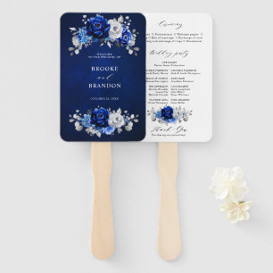 Éventail Royal Blue White Silver Floral Wedding Programme