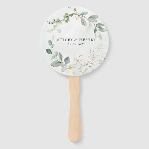 Éventail Russe Eucalyptus Gold Calligraphie Mariage Main F