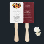 Éventail Rustic Automne Rose Sunflower Wedding Programme<br><div class="desc">Programme de mariage de tournesol floral éventail à main avec un bouquet rustique avec des tournesols aquarellés,  roses rouges,  fleurs violettes et verdure. Cet élégant ventilateur au programme est parfait pour un mariage de automne à thème boho.</div>
