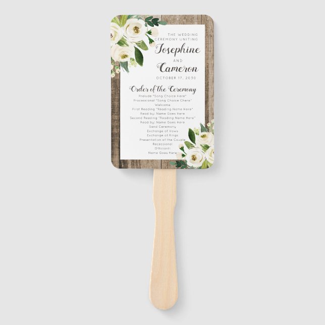 Éventail Rustic Barn Wood Floral Mariage Cérémonie Programm (Devant)