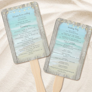 Éventail Rustic Beach String Lights Ocean Wedding Programme