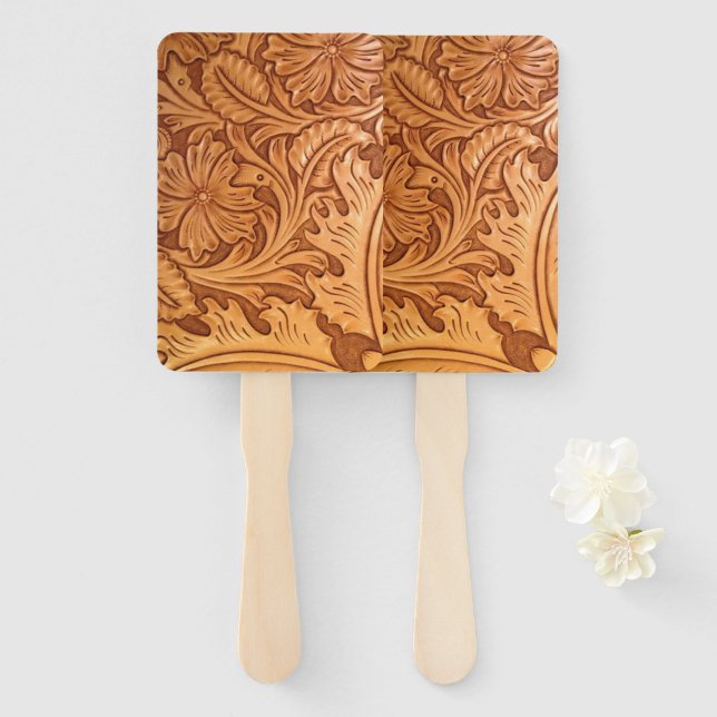 Éventail Rustic brown cowboy fashion western leather (Devant et derrière)