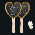 Éventail Rustic Chalkboard Faux Gold Mariage Heart Welcome<br><div class="desc">Un coeur d'amour élégant et moderne est la façon d'accueillir vos invités à votre réception de mariage ou de mariage. Bordure de couleur or avec arrière - plan en damier rustique. Créez votre propre ventilateur de main mariage en monogramming avec le nom des couples mariages, les citations préférées, et les...</div>