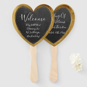 Éventail Rustic Chalkboard Faux Gold Mariage Heart Welcome