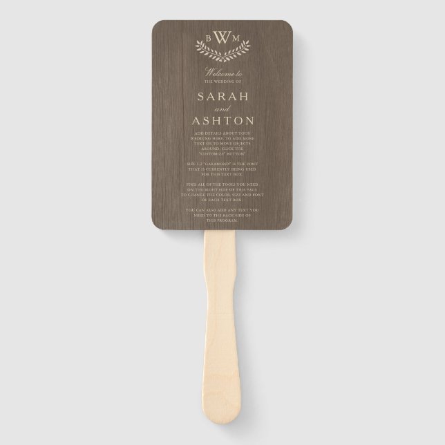 Éventail Rustic Country Wood Design Programme de mariage (Devant)