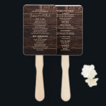 Éventail Rustic Dark Brown Wood Wedding Programme<br><div class="desc">programme de cérémonie mariage/ordre de cérémonie main fans dans un bois brun foncé rustique avec texte couleur crème. Ils comprennent le programme de la cérémonie ainsi que les noms des parents de la mariée et du marié, du célébrant, de la fête de la mariée et d'autres participants. Contactez-nous pour obtenir...</div>