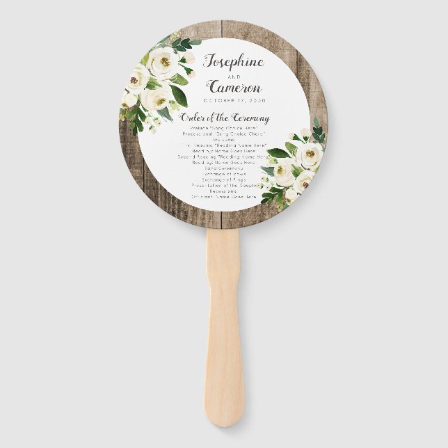 Éventail Rustic Floral Barn Wood Mariage programme de cérém (Devant)