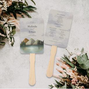 Éventail Rustic Mountain & Lake Evergreen Wedding Program