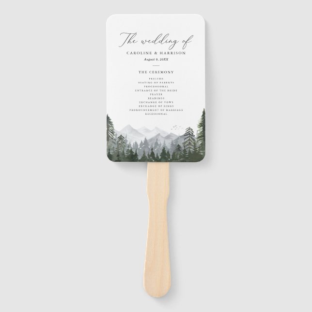 Éventail Rustic Mountain Pine Tree Wedding Programme (Devant)