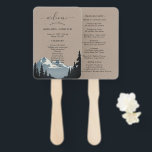 Éventail Rustic Mountain Woodland Forest Wedding Programme<br><div class="desc">Magnifique MOUNTAIN WEDDING programme à main design avec un motif d'aquarelle de montagne et un grand "bienvenue" dans un script élégant ainsi que les détails du programme de mariage sur un arrière - plan rustique texturé kraft pour vous de personnaliser.</div>