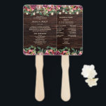 Éventail Rustic String Lumières Bourgogne Floral Programme<br><div class="desc">programme de cérémonie mariage main ventilateurs dans un beau bois rustique avec des lumières à cordes et de l'aquarelle bordeaux floral. Ils comprennent le programme de la cérémonie ainsi que les noms des parents de la mariée et du marié, du célébrant, de la fête de la mariée et d'autres participants....</div>