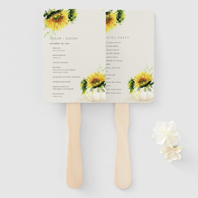 Éventail Rustic Sunflower Citrouille Floral Wedding Program (Devant et derrière)