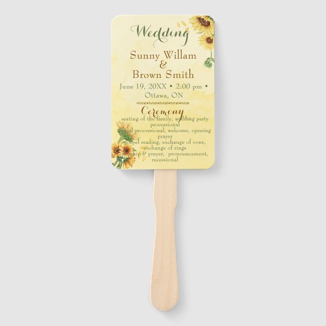 Éventail Rustic Sunflower Yellow Watercolor Wedding Program (Devant)