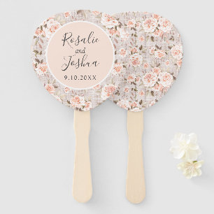 Éventail Rustic Wood Shabby Chic Roses Noms et Mariage Date