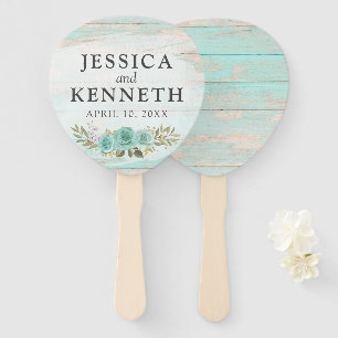 Éventail Rustic Wood Turquoise Floral Noms & Mariage Date