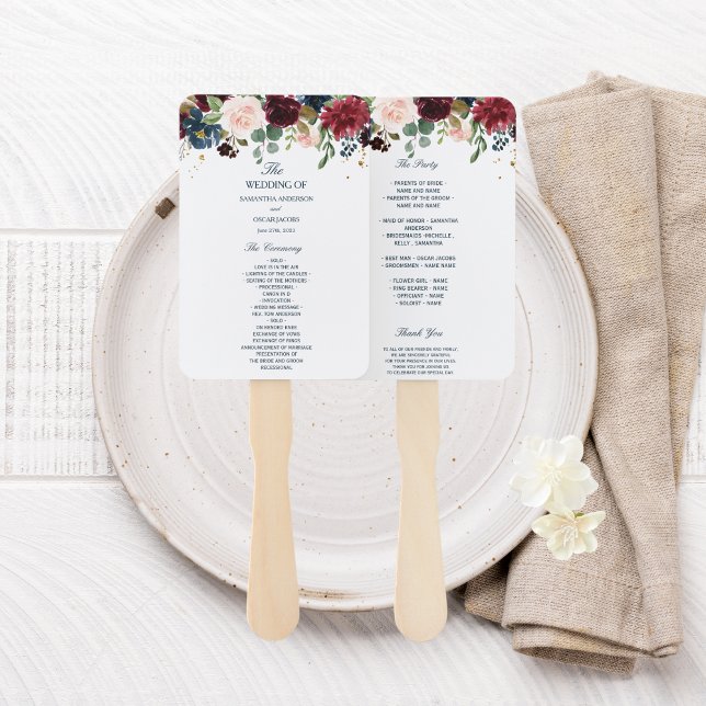 Éventail Rustique Bourgogne Marine Bleu & Rouge Beauté Fleu (Créateur téléchargé)