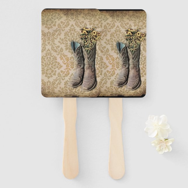 Éventail rustique damassé western country cowboy boot (Devant et derrière)