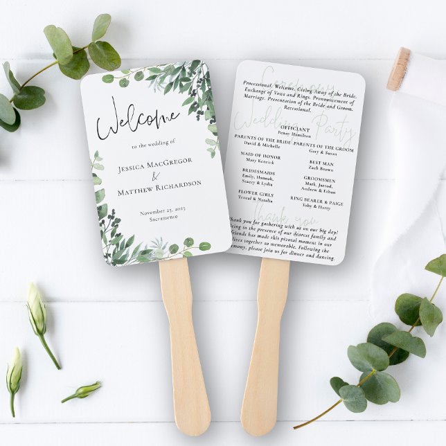 Éventail Rustique Eucalyptus Programme de mariage (Rustic Eucalyptus Wedding Program Hand Fan)