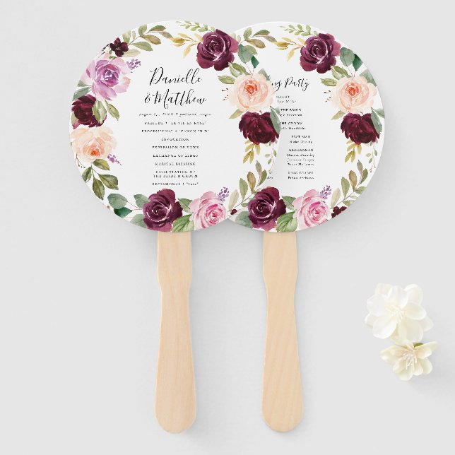Éventail Rustique Moody Floral | Programme de mariage perso (Devant et derrière)