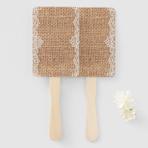 Éventail Sacoche Rustique Burlap avec dentelle blanche.