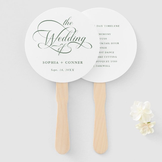 Éventail Sage Green Delicate Elegant Wedding Timeline (Devant et derrière)
