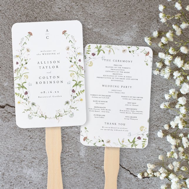 Éventail Sage Green Fleur sauvage Rustic Boho Wedding Progr (Elegant Wildflower Rustic Boho Wedding Program Hand Fan)