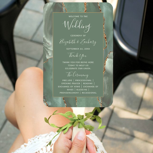 Éventail Sage Green Gold Agate Wedding Programme (Créateur téléchargé)