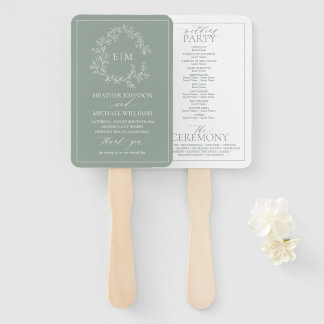 Éventail Sage Green Leafy Crest Monogramme Programme de mar