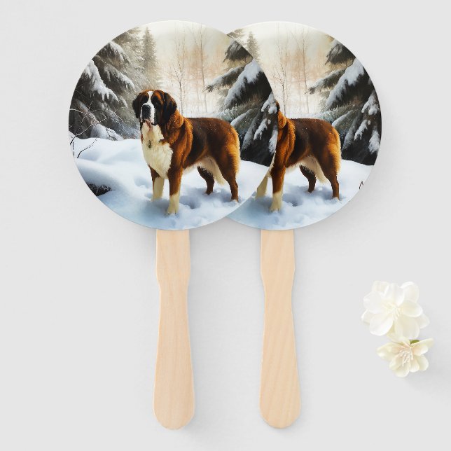 Éventail Saint Bernard Laissez Tomber la Neige Noël (Devant et derrière)