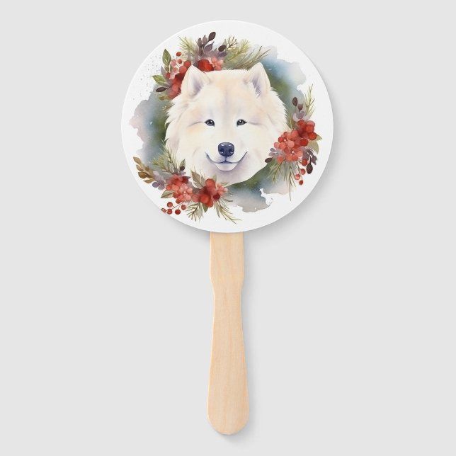 Éventail Samoyed Christmas Wreath Festive Pup (Dos)