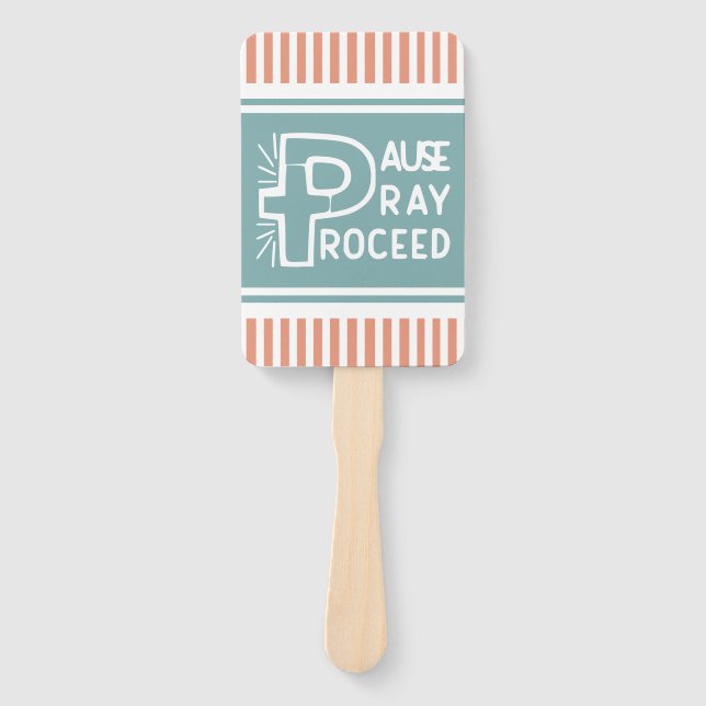 Éventail saumon et brumeux bleu Pause Prier Payer Payer Con (Devant)