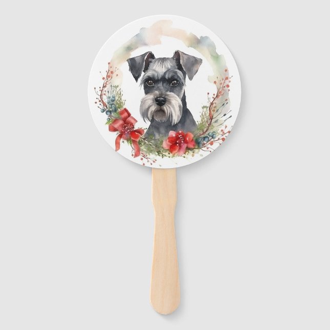Éventail Schnauzer Christmas Wreath Festive Pup (Dos)
