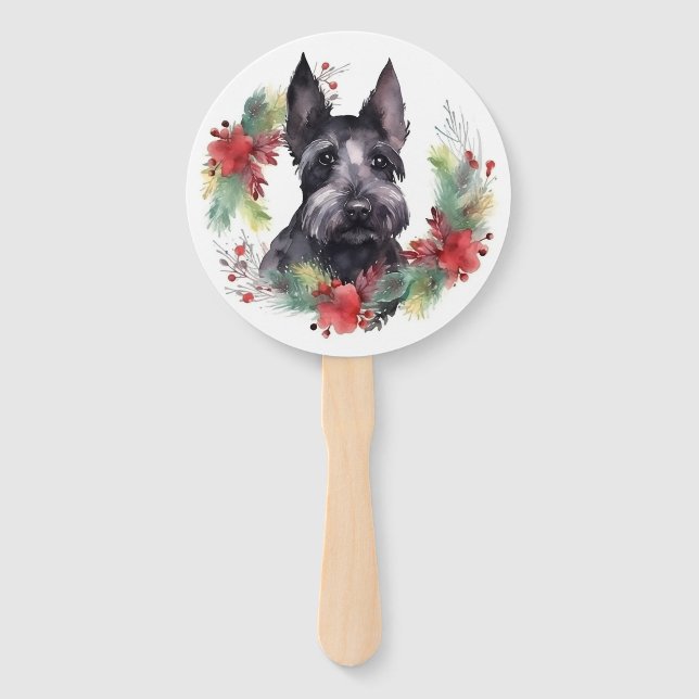 Éventail Scottish Terrier Christmas Wreath Festive Pup (Devant)