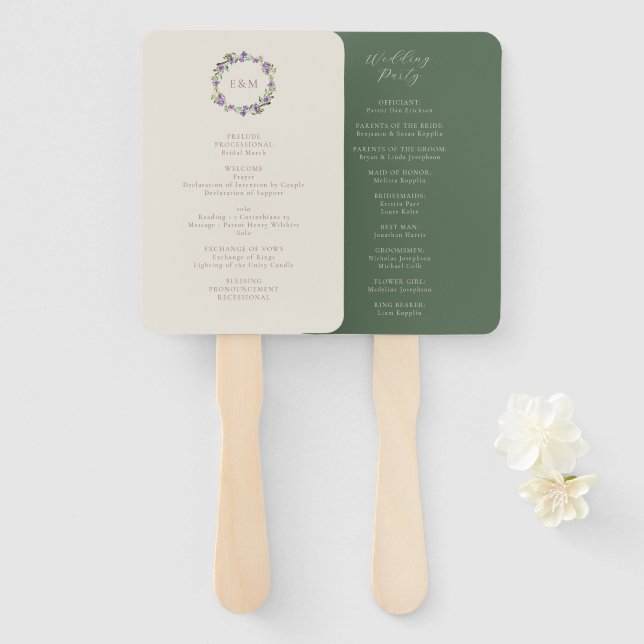 Éventail Serrure de couleur beige, violet et verte classiqu (Devant et derrière)