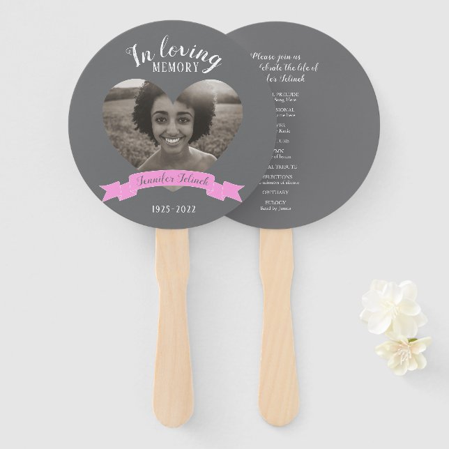 Éventail Service commémoratif photo rose ruban ventilateurs (Devant et derrière)