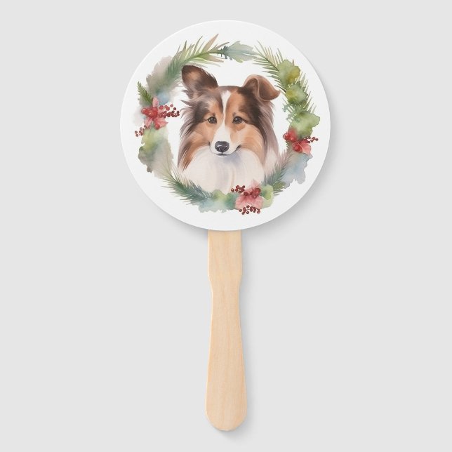 Éventail Shetland Sheepdog Christmas Wreath Festive Pup (Devant)