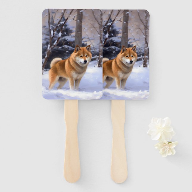 Éventail Shiba Inu Qu'il neige Noël (Devant et derrière)