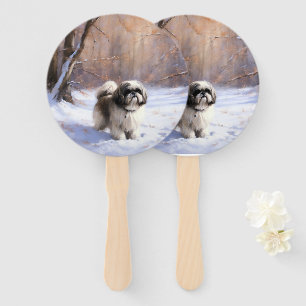 Éventail Shih Tzu Laisse Neige Noël