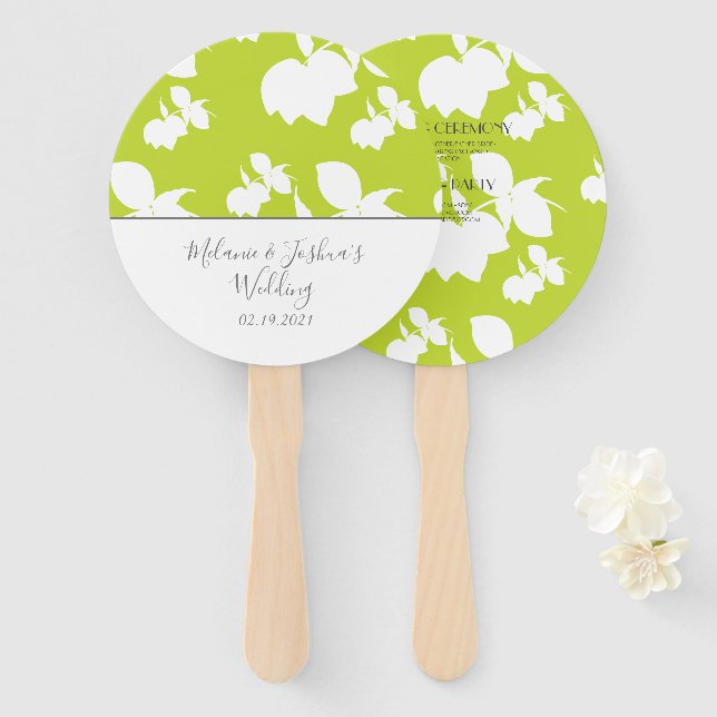Éventail Silhouette Vert Citron Vert Mariage Rond (Devant et derrière)
