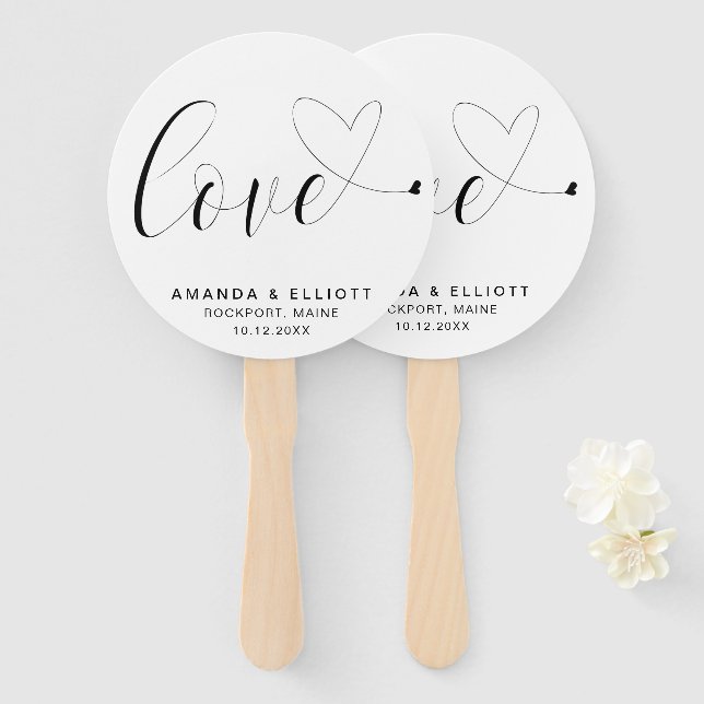 Éventail Simple Amour Cœur Mariage Mignon (Devant et derrière)