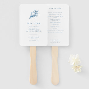 Éventail Simple Blue Vintage Seashell Wedding Programme