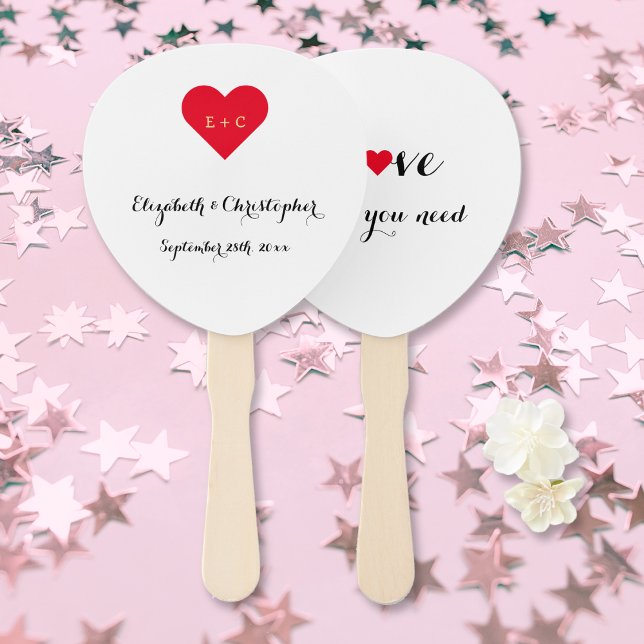 Éventail Simple élégant Mariage personnalisé Monogram Heart (Simple Elegant Personalized Wedding Monogram Heart Hand Fan)