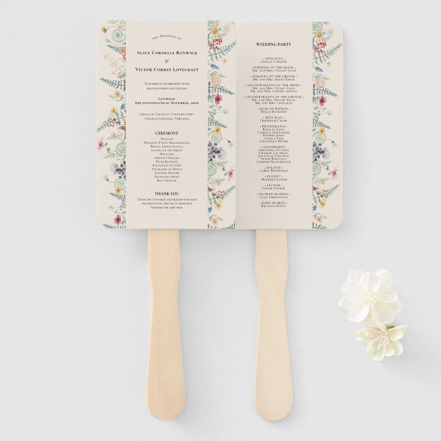 Éventail Simple Fleur sauvage Fern Beige Wedding Programme (Devant et derrière)