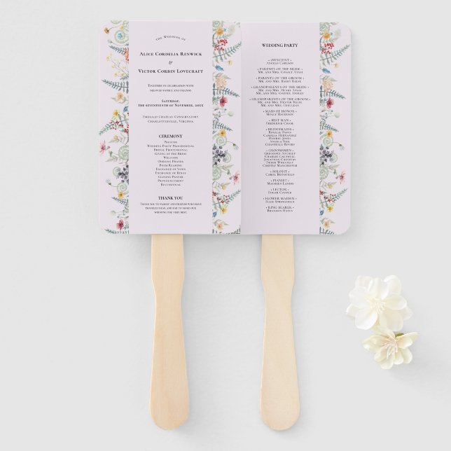 Éventail Simple Fleur sauvage Fern Lavender Programme de ma (Devant et derrière)