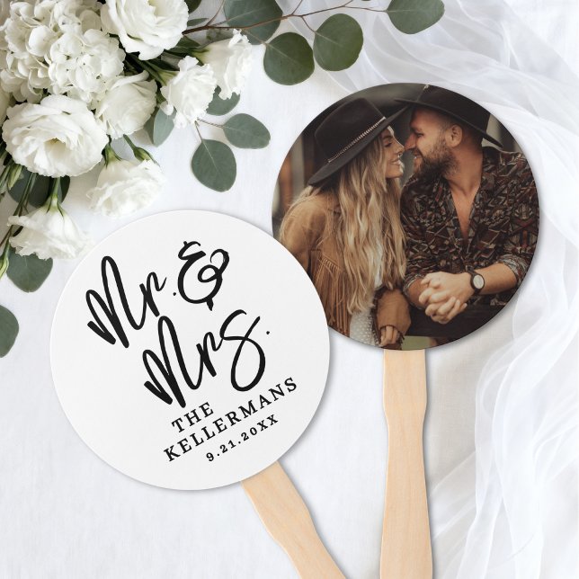 Éventail Simple Moderne Photo de Mariage (Simple Modern Photo Wedding Hand Fan)