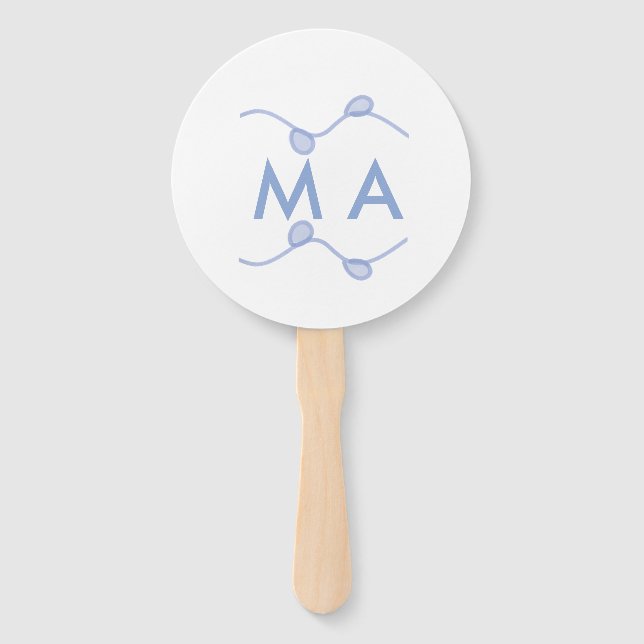 Éventail Simple monogram add your name letter blue leaf (Devant)