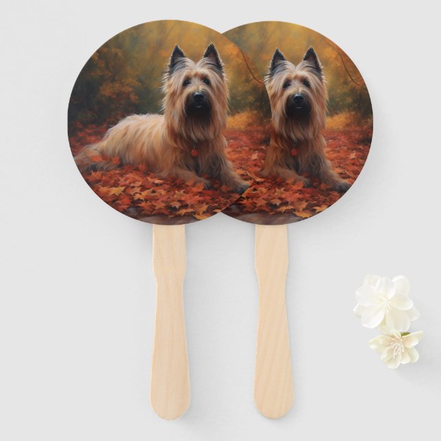 Éventail Skye Terrier à l'automne Feuilles automne Inspire (Devant et derrière)