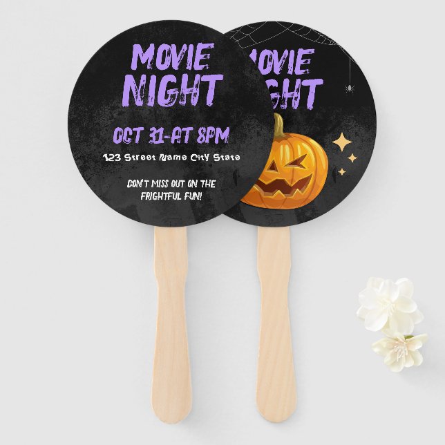 Éventail Soirée cinéma Halloween personnalisable (Devant et derrière)
