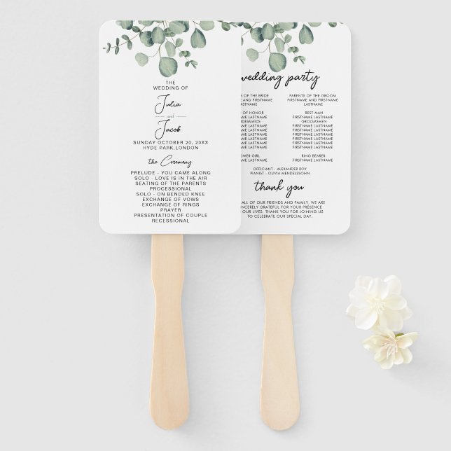 Éventail Soirée de mariage simple Eucalyptus Green (Devant et derrière)