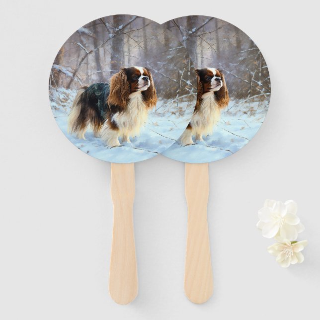 Éventail Spaniel Toy Anglais Noël Qu'il neige (Devant et derrière)